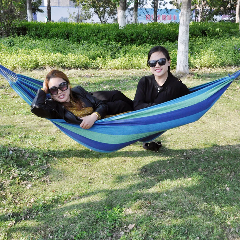 1 conjunto de rede de acampamento arco-íris listrado lona portátil leve rede para viagens ao ar livre jardim praia relaxamento