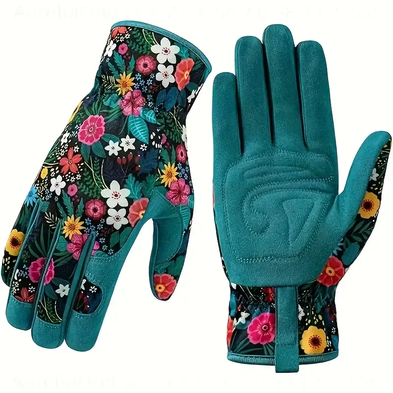Floral Print Polyester Garden Gloves Breathable Ambidextrous Work Gloves PVC Free Easy Care Outdoor Gardening Hand