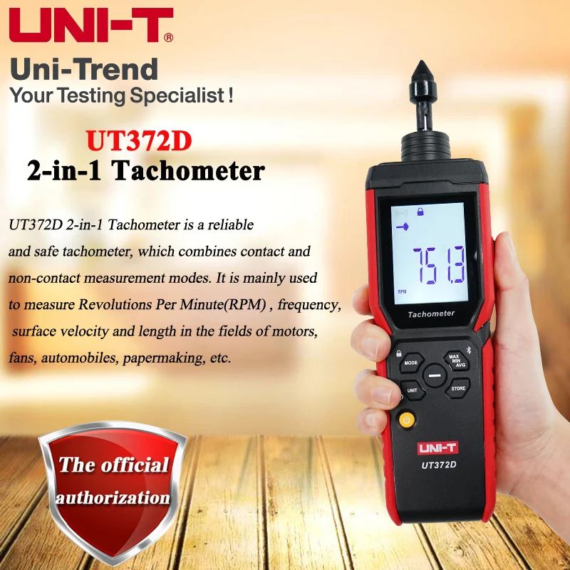 

UNI-T UT372D Contact and non-contact 2-in-1 tachometer; motor/motor tachometer / Bluetooth data transmission