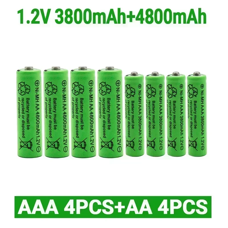 Pilas recargables de 1,2 V, AA, 4800mAh, NI-MH + 1,2 V, AAA, 3800 MAh