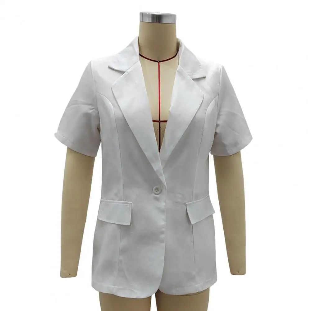 Chaqueta de traje de solapa con estilo para mujer, chaquetas de traje de negocios, abrigo de solapa de manga corta, ropa informal clásica, Color sólido para verano