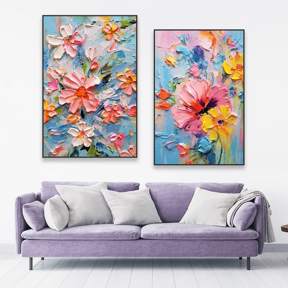 

Abstract Colorful Flower Oil Painting Prints Poster Modern Watercolor Floral Textured Prints Canvas Painting Nordic Home Decor