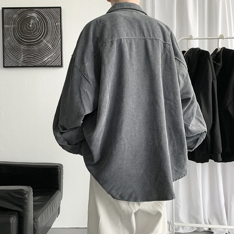 2024 New Men\'s Corduroy Shirts  Casual Fashion Solid Color Autumn Loose Streetwear Shirt Men Japanese Vintage Style Blouse