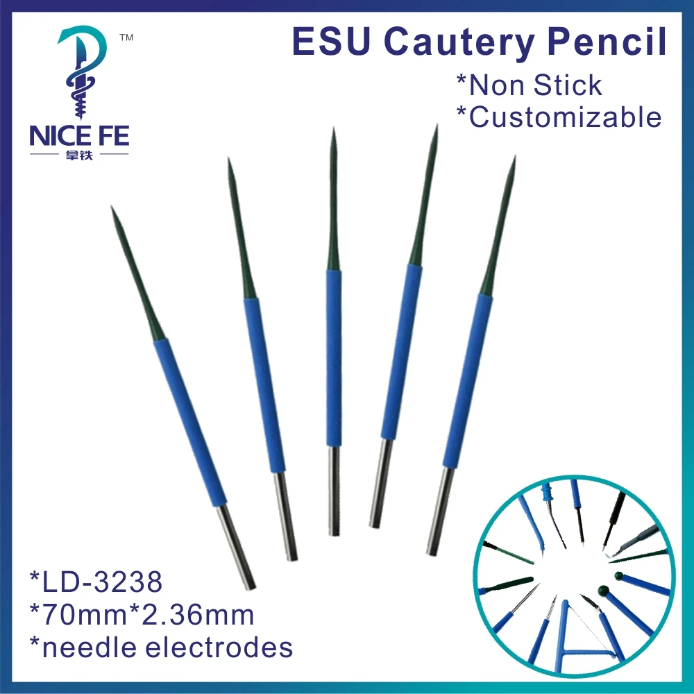 

LD-3238 5pcs packing wholesale electrosurgical ESU cautery pencil needle,Arthroscopic Electrodes Non-stick coated 70*4mm,needle