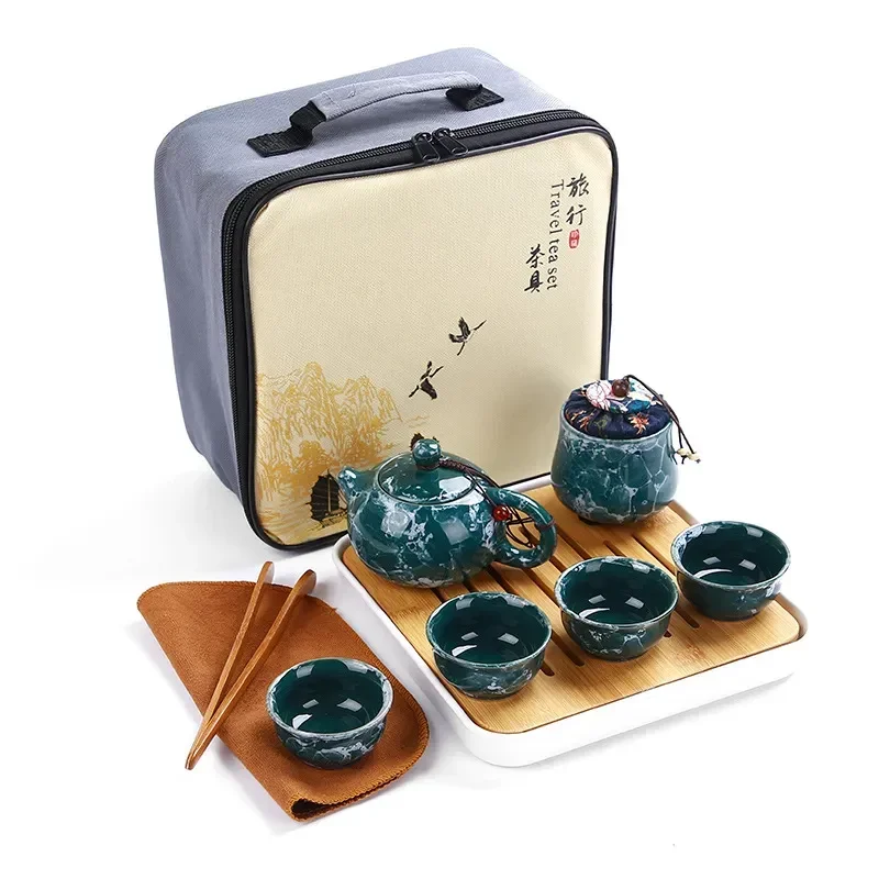 

Chinese Travel Kung Fu Tea Set Teapot Ceramic Portable Teapot Tea Cans Drinking Tea Tool Outdoor Drinking Cup Coffee Cup Gaiwan
