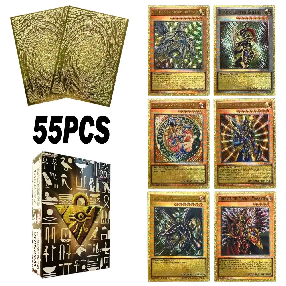 55pcs Golden Foil Plastic Yu-Gi-Oh Anime Cards in English Blue Eyes Exodia  Obelisk Slifer Ra Yugioh Classic Proxy Card kids - AliExpress 26