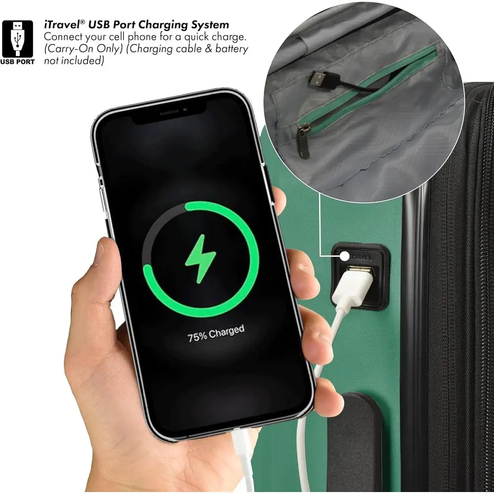 Green 21 Travel Select Snowcreek Expandable Spinner Luggage with USB Port