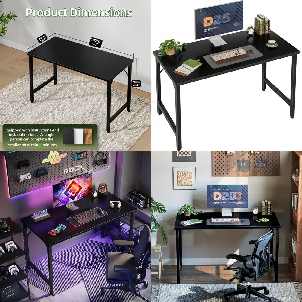 

40 inch Computer Desk, Small Home Oice Desk Study Writing Kid Table, Simple PC Gaming Desk, Adjustable eet, Black