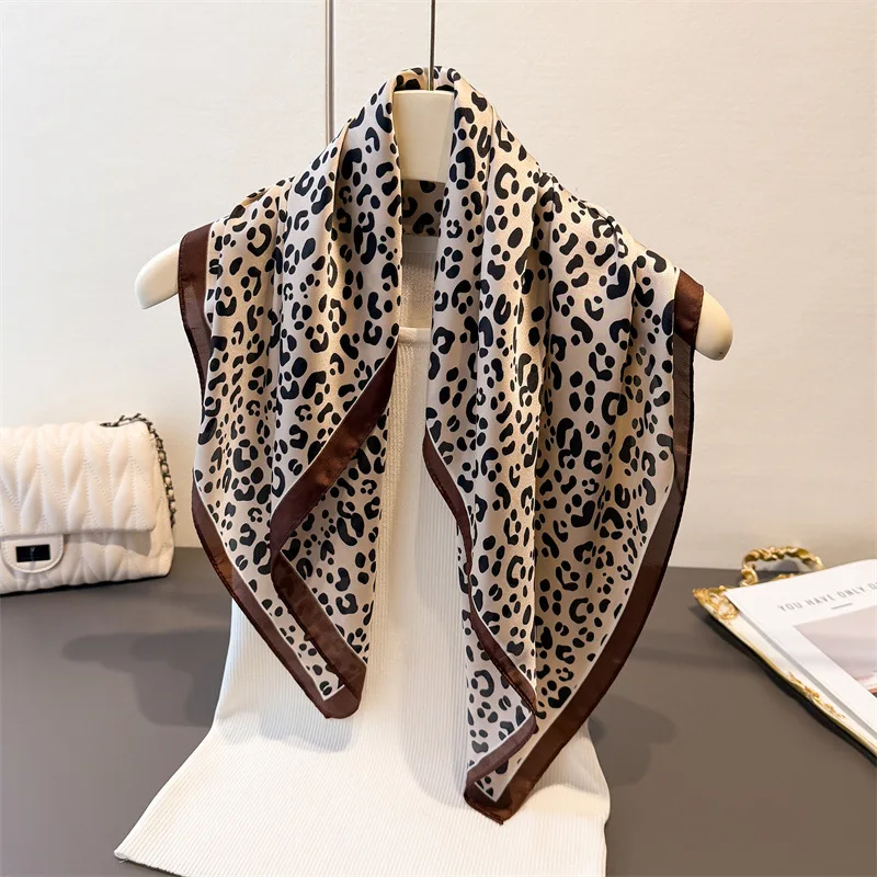 New Fashionable Bandanas Imitation Silk 70*70cm Temperament Square Scarves Women Spring/Summer Soft Satin Leopard Print Scarf view 2