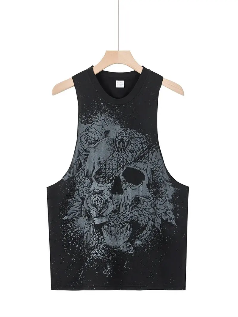 025 Summer fitness Tank Top Men Fashio Comfortable Printed Loose tops Retro Style Sports Leisure Sleeveless vest Men sportswear