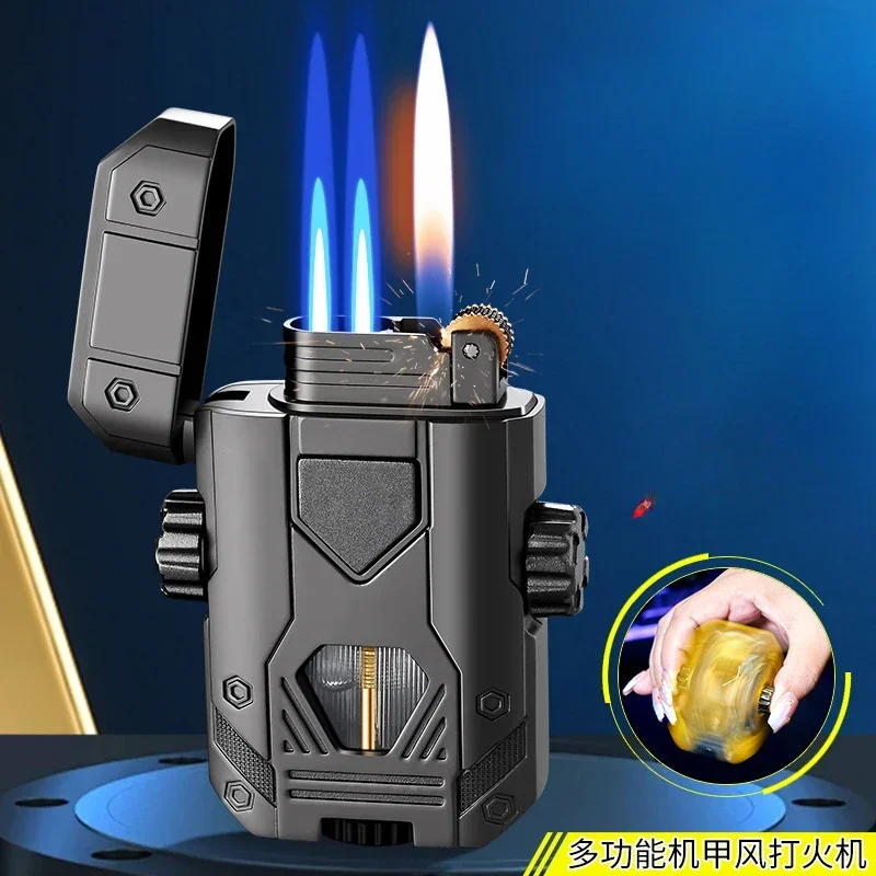 Creative Mecha Style 3 Flame Gas Lighter, Open Flame Direct Injection Dual Flame Conversion Lighter Men's Lighter Gift