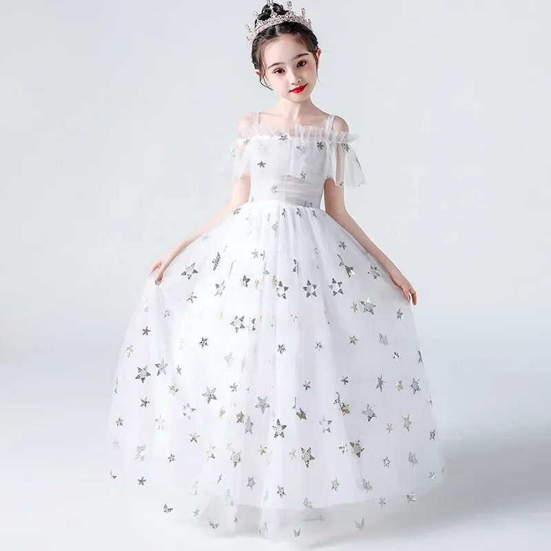 

Children's Princess Dress Fluffy Gauze Little Fashionable Flower Girl Wedding Dress Host Piano Performance