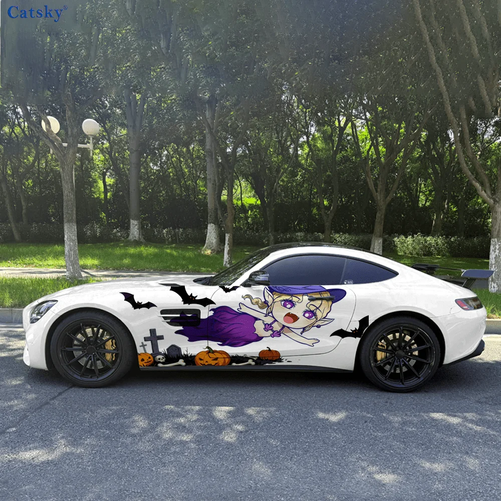 

Flying Witch Evil Pumpkin Car Vinyl Wraps Decal Self-adhesive PVC Sticker Suitable for Trucks SUV Decor Auto Accessories Gift