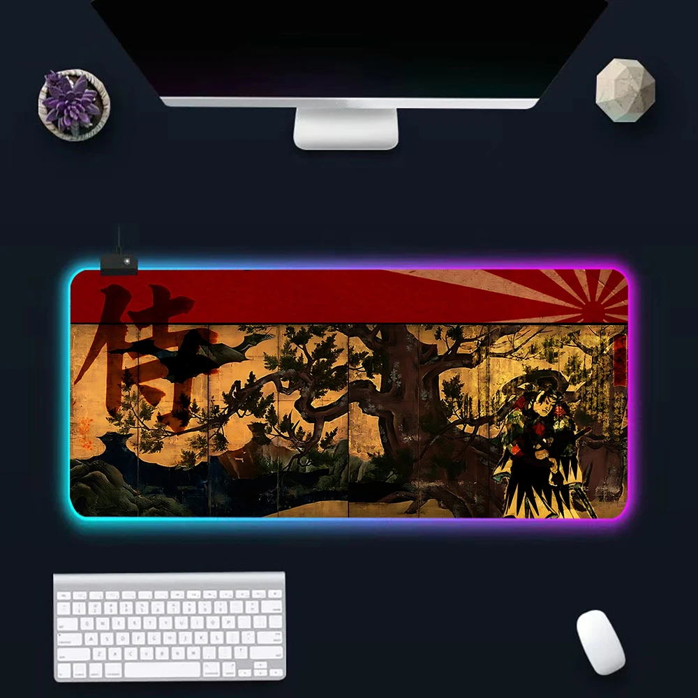 

Samurai Warrior RGB Pc Gamer Keyboard Mouse Pad Mousepad LED Glowing Mouse Mats Rubber Gaming Computer Mausepad