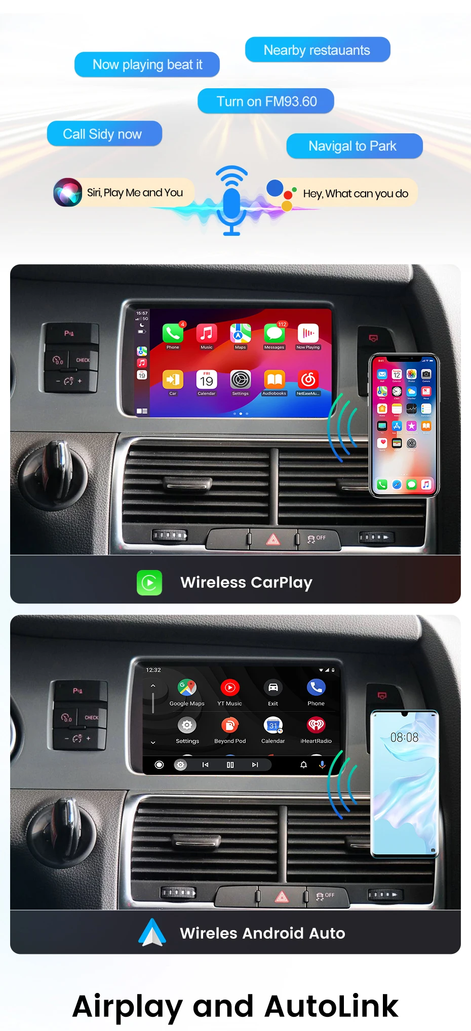Junsun Wireless CarPlay Android Auto Decoder für Audi A6 C6 A7 C7 2009-2011 für Audi Q7 2010-2015 MMI 3G Airplay Mirror Link – Detail 3