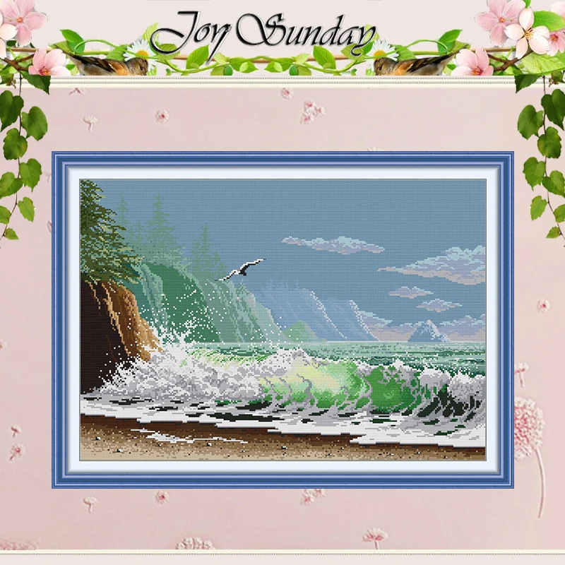 

Узоры океанских волн, счетный пейзаж, набор для вышивки крестом, сделай сам, 11CT, 14CT, 16CT HD, штампованный DMC, набор для вышивки крестом, вышивка, рукоделие