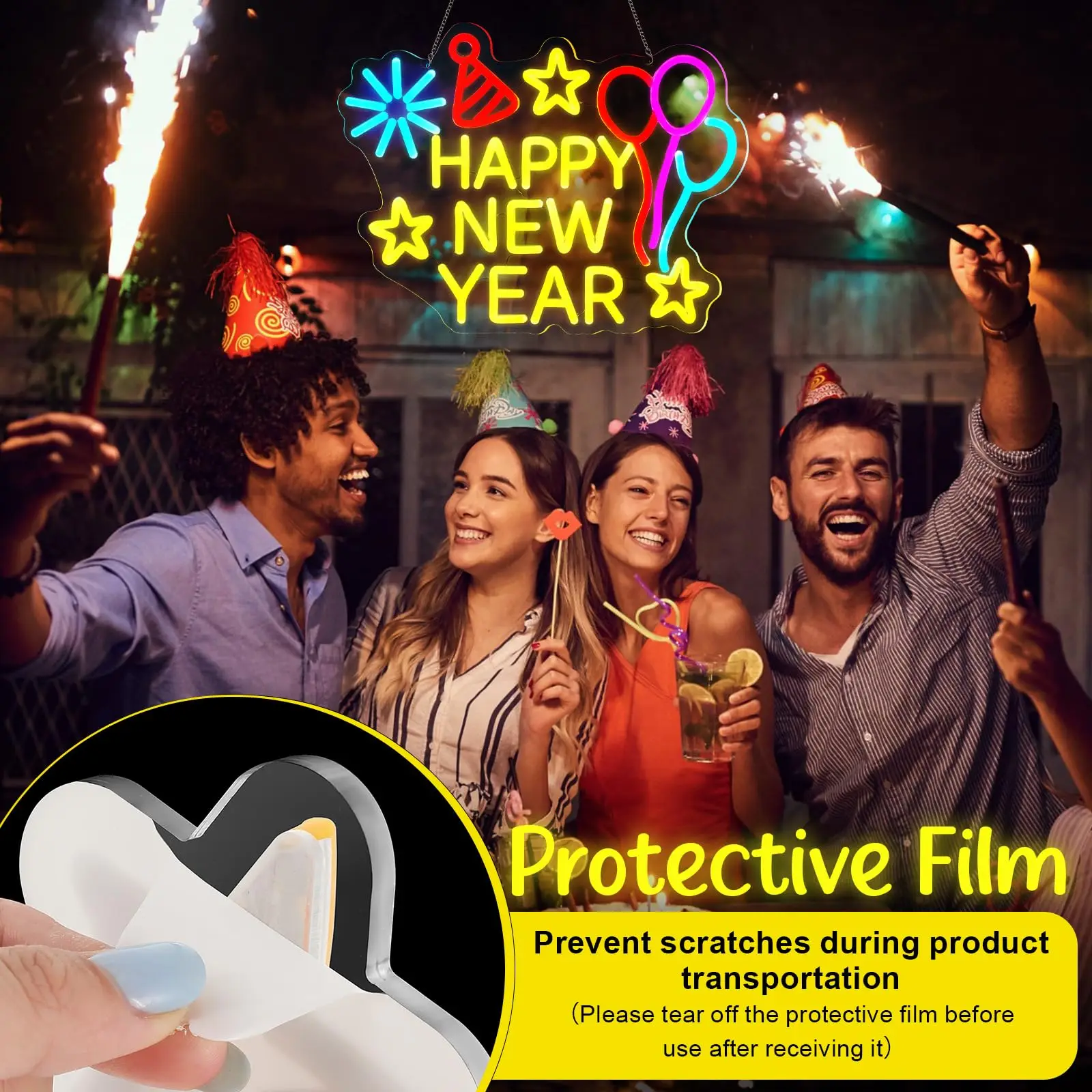 2026 سنة جديدة سعيدة النيون بالون USB بالطاقة LED تضيء تسجيل جدار ديكور لغرفة النوم مهرجان الربيع لوازم الحفلات #4