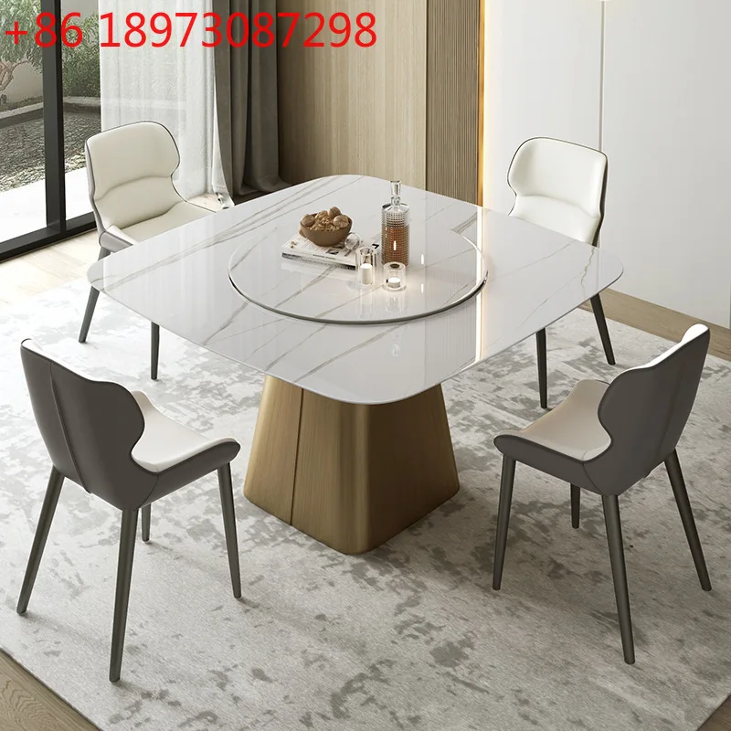 Italian minimalist rotating dining table light luxury rock slab household dining table high-end turntable table