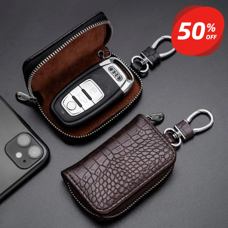 ที่ใส่กุญแจรถยนต์แบบซิป ลายจระเข้  ซองอเนกประสงค์  ฝาครอบป้องกันสำหรับกุญแจ อุปกรณ์เสริมสำหรับรถยนต์