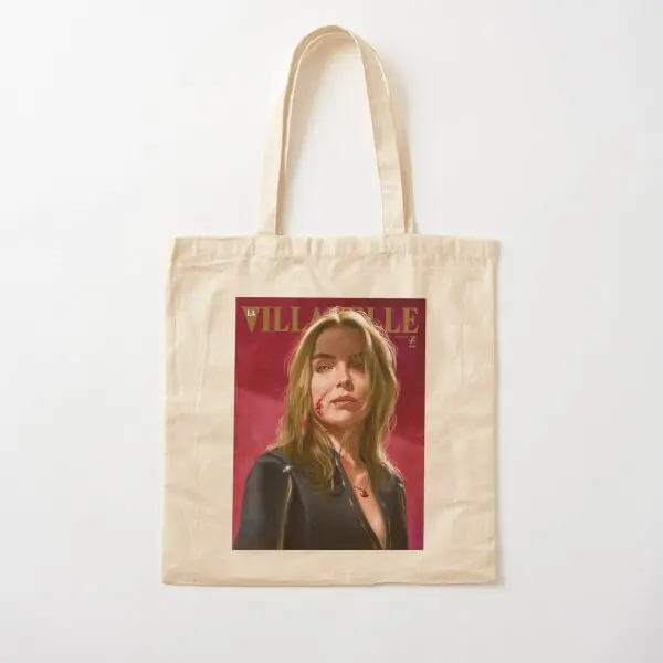 Villanelle Painted Portrait Cotton  Canvas Bag Tote Foldable Reusable Printed Women Shopper Handbag Fashion Designer Ladies