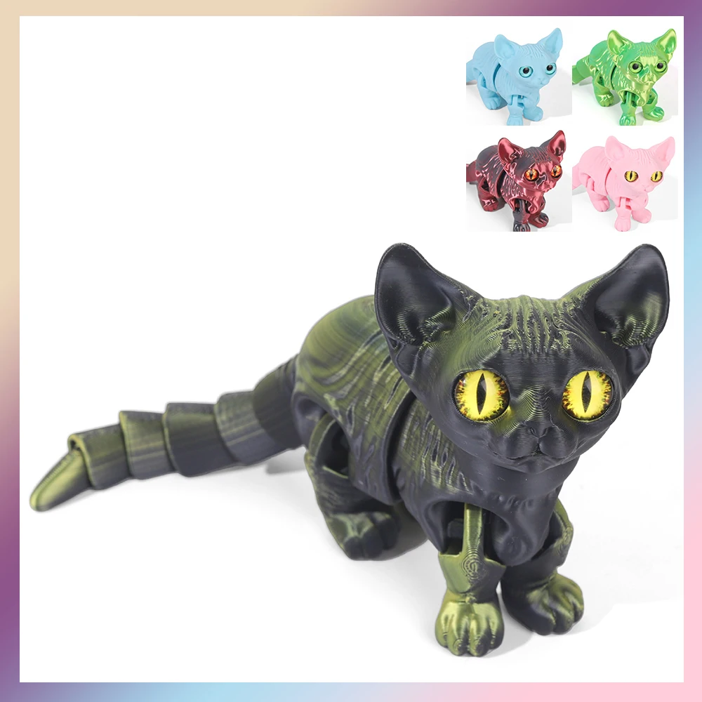 3D Printed Toys Cats Figures Multi-joint Model Ornament Realistic Animal Decorations Relieving Desktop Novelty Toy Kids Gifts