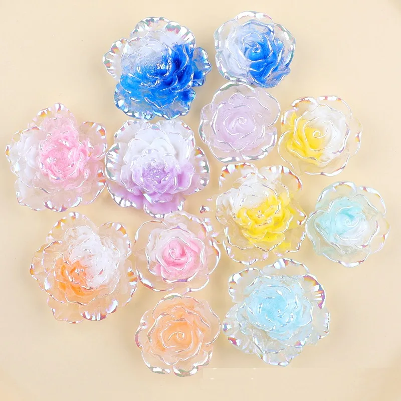 10PCS Electroplating two-color rose resin accessories hairpin DIY cream glue phone case material camellia flower cave shoes acce