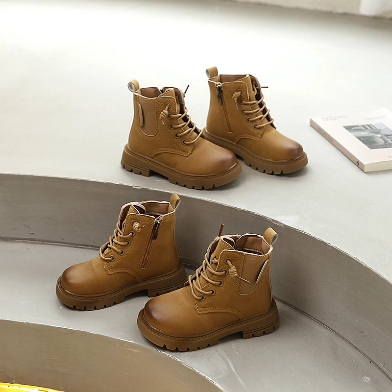 

Children's Ankle Boots Spring Autumn Trend Girls Fashion Leather Boots Simple Boys Versatile Kids Casual Short Boots Round-toe