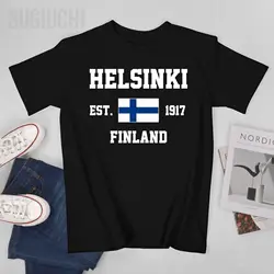 Patriotic Flag Finland EST.1917 Helsinki Men Tshirt Tees T-Shirt O-neck T Shirts Women Boys Clothing 100% Cotton