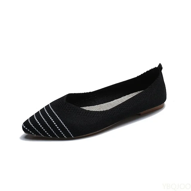 

2025 New Fashionable Casual Soft soled Breathable Women's Shoes Solid Color Shallow Mouth Pointed Knitted Women's Flat Shoes