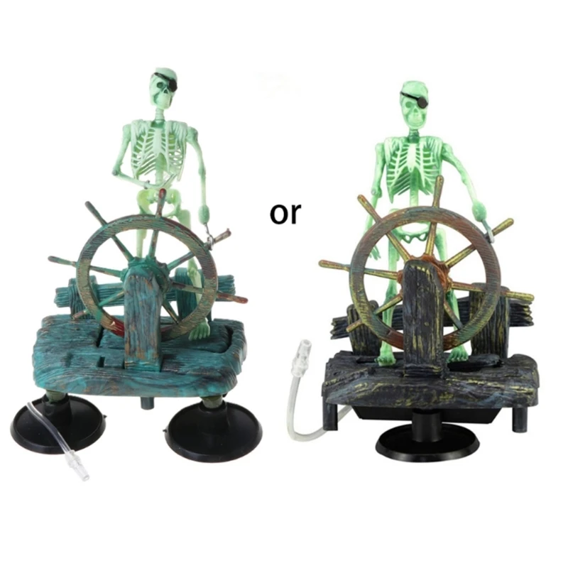 

KX4B Aquarium Decorations Pirate Captain Skeleton Aquatic Pet Supplies with Air Hose