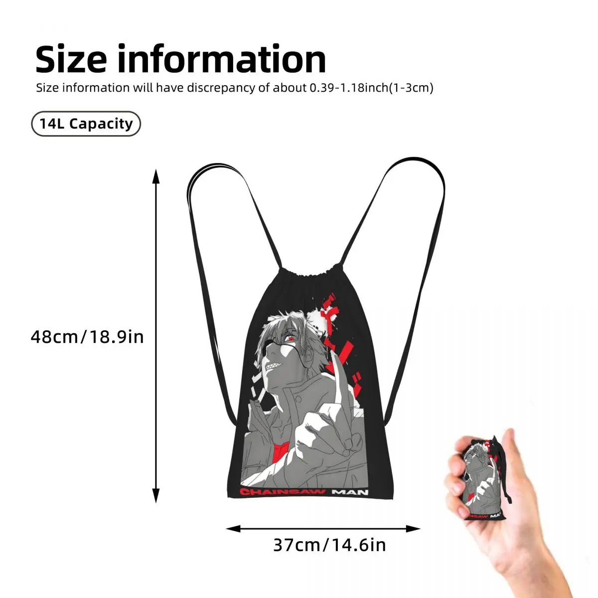 Anime Chainsaw Man Devil Drawstring Backpack hiking cycling Bag Portable Travel Drawstring Bag for Men Women