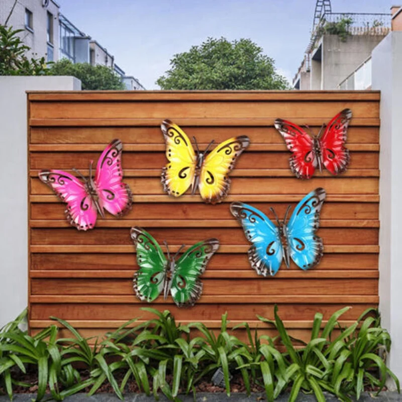 3D Metal Butterfly Yard Decor Hollow Out Butterfly Garden Large Decorative Colorful 5Piece