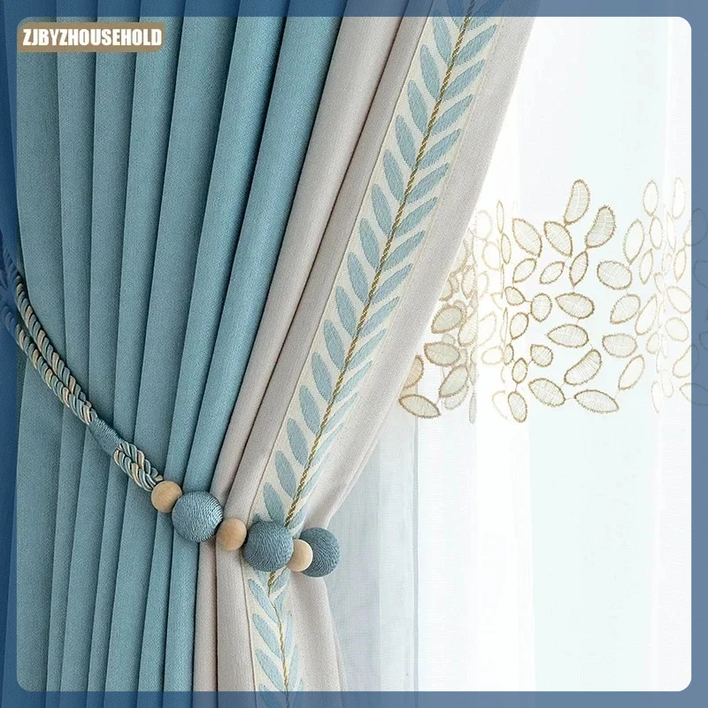 

Nordic Curtains for Living Dining Room Bedroom Custom Chenille Lace Stitching Thickening Blackout Door Window Decor Decor luxury