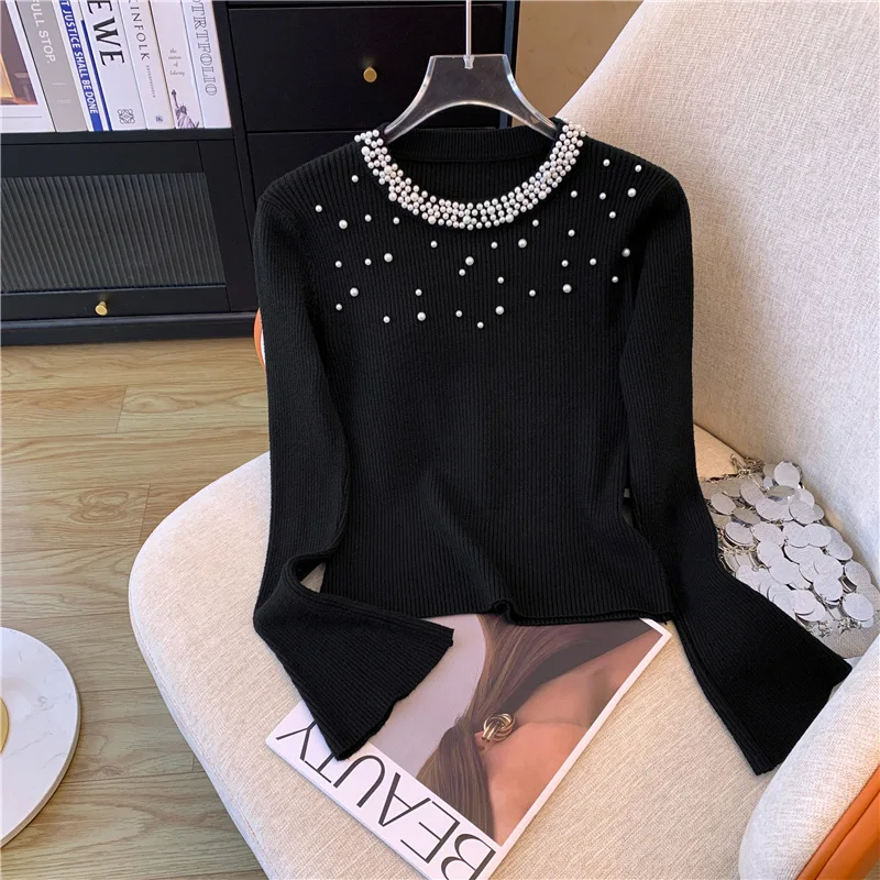 Temperament Flared Sleeve Knitted Sweater French Light Luxury Atmosphere Sweater For Women 2023 New Trend