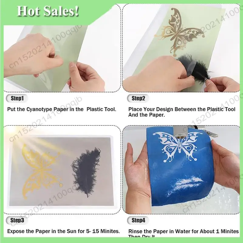 -FDDT 96 pièces papier d'impression solaire, papier d'art solaire A5 avec 1 outil en plastique pour l'impression solaire Kit de papier de photographie solaire sensible à la lumière