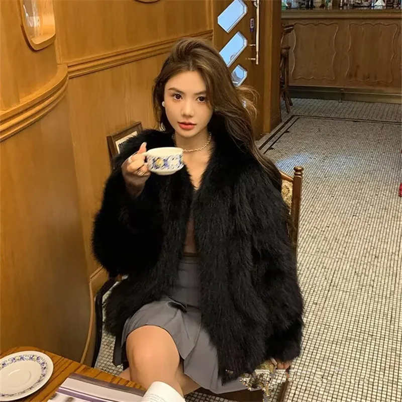 

Street Fashion Luxury Brand Gardient Cropped Cropped Faux Fur Coat Women Winter Hot Cool Girls Fluffy Short Fur Jacket