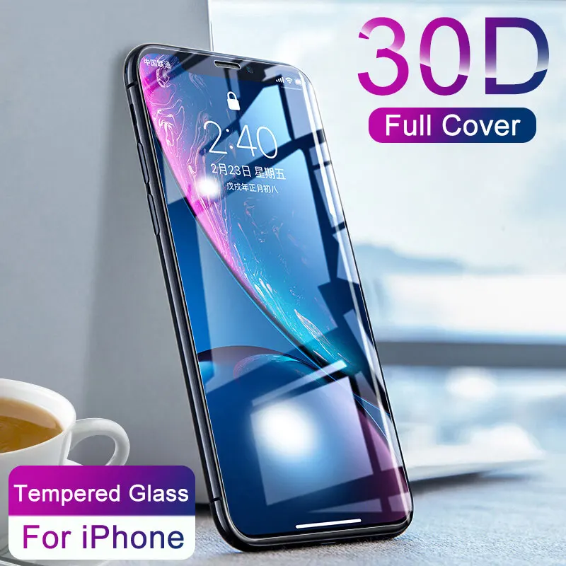 

Изогнутое защитное закаленное стекло 30D для iPhone X XS 11 Pro Xs Max XR, Защитное стекло для экрана iPhone 7 8 6 6S Plus, стеклянная пленка