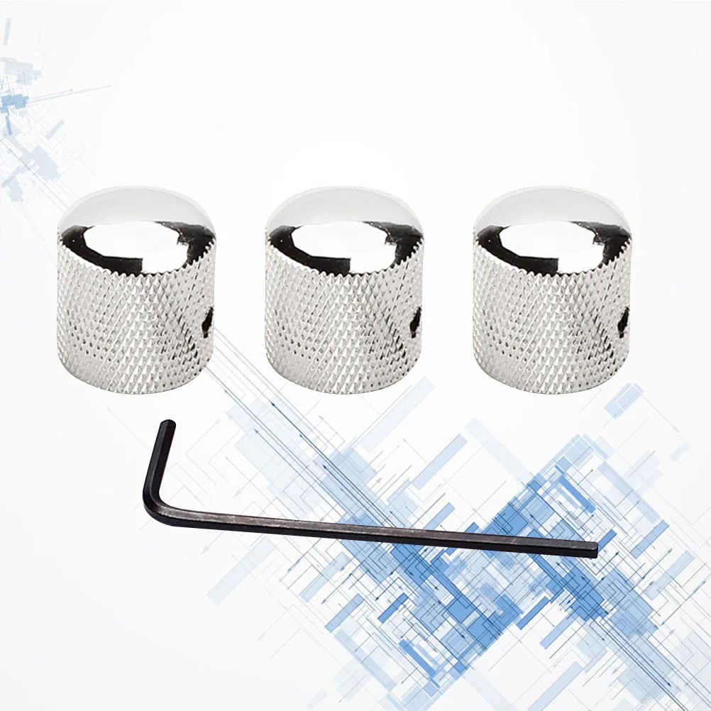 

3pcs 2T1V Electric Bass Guitar Volume Tone Control Knobs with Hole Dome Knobs with Wrench Guitar Parts Accessories GD105A (Silve