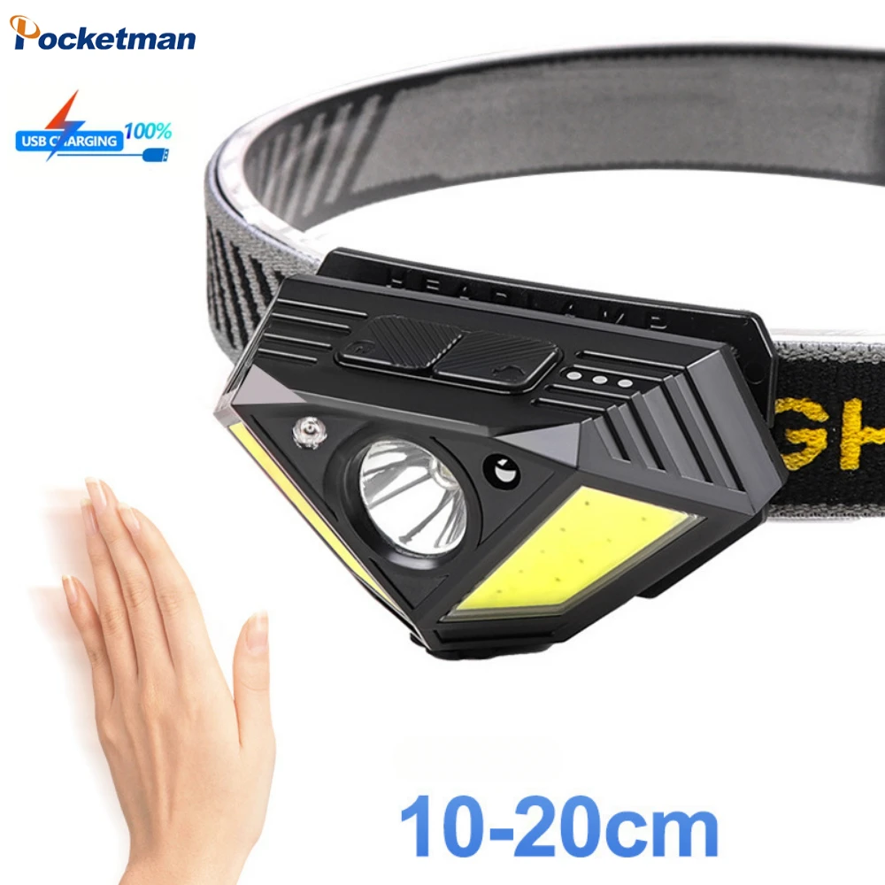 

LED Headlamp USB Rechargeable Headlight Torch Super Bright Motion Sensor Head Flashlight for Outdoor Cycling Fishing Lantern