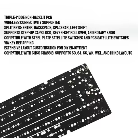 GH60 Keyboard PCB Tri-mode Wireless 2.4G No-Light Edition Custom PCB Bluetooth Hot Swap Mechanical Keyboard Positioning Plate