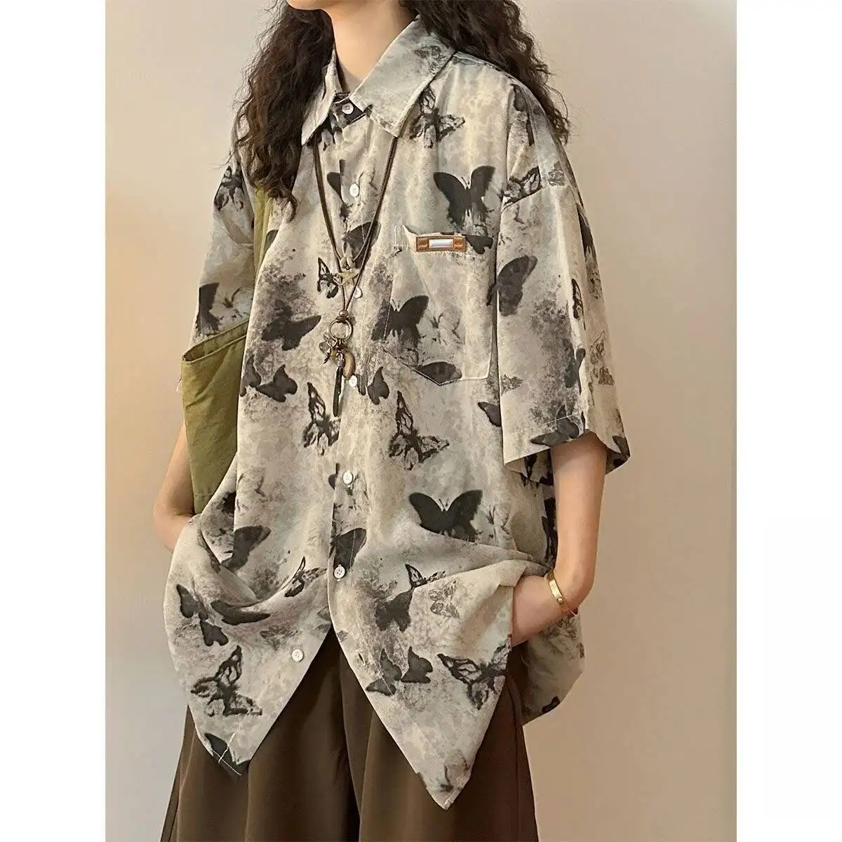 

Butterfly Blouse Women Long Sleeve Women Shirt Beach Shirts Kawaii Cartoon Summer Clothes Cover-Up Top Casual