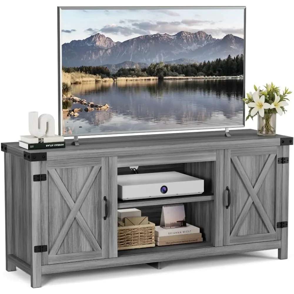 

TV Stand with Two Barn Doors and Storage Cabinets for Televisions Up To 65+ Inch,Entertainment Center Console Table, TV Stands