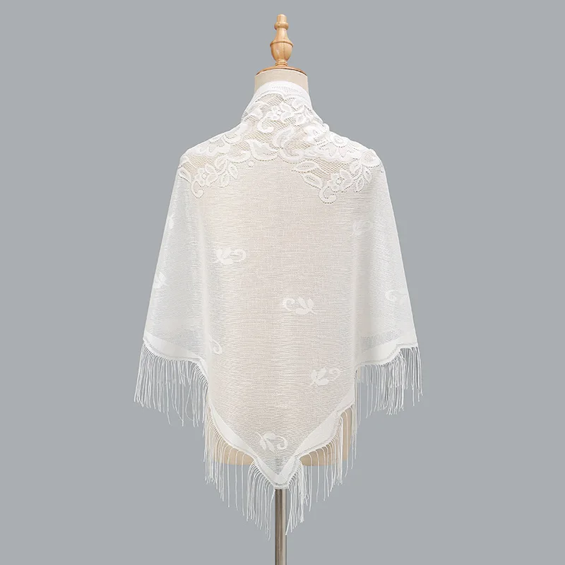 New Nylon Hollow Solid Color Breathable Tassel Shawl for Women