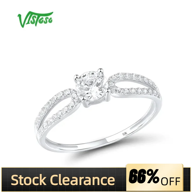 

VISTOSO Gold Rings For Women Genuine 9K 375 White Gold Ring Sparkling White CZ Promise Band Rings Anniversary Fine Jewelry