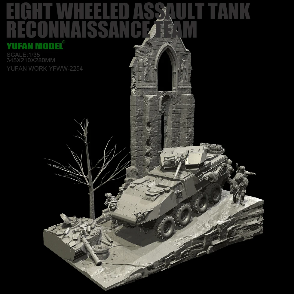 YUFAN MODEL1/35 resin soldier figure Eight-wheeled armored car scene ( soldier 5+ scene platform) self-assembled YFWW-2254+3D