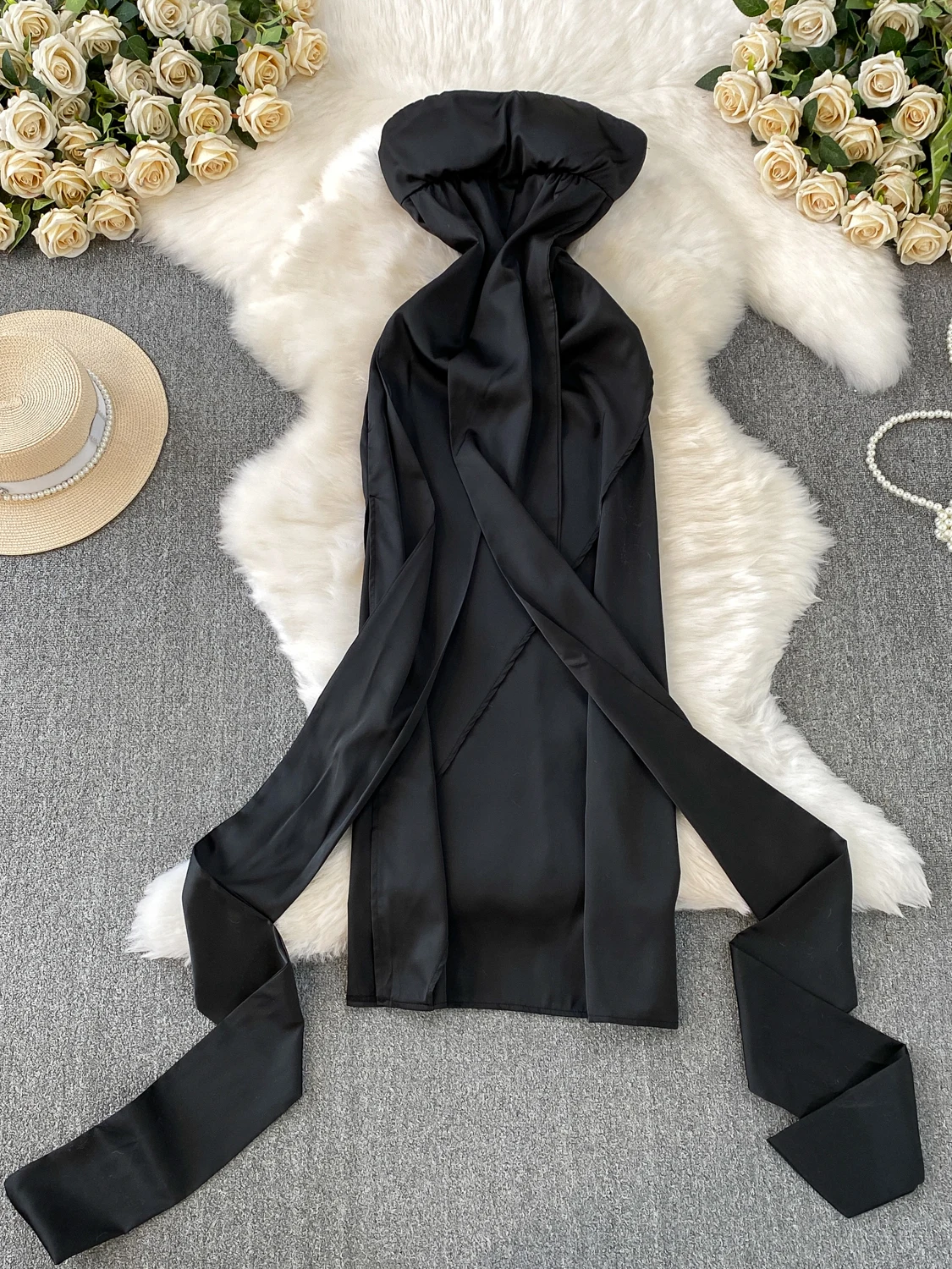 

Сексуальное атласное платье с запахом, женское облегающее длинное платье с накладкой на грудь, модная модная юбка трапециевидной формы с высокой талией No Sve