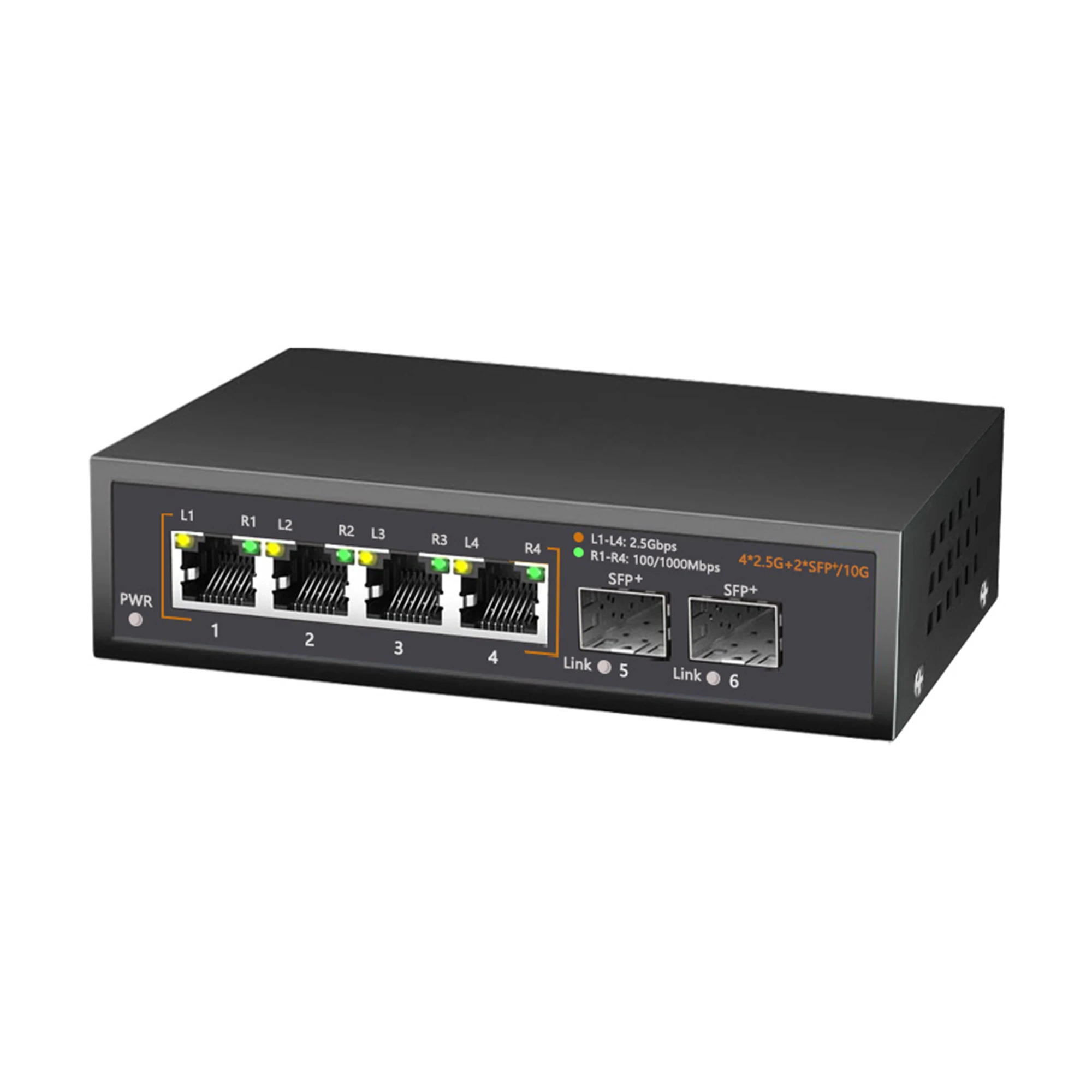 4x2.5Gbps RJ45 (PoE) Ports + 2 x10G SFP+ Fiber Ports Ethernet (PoE) Switch