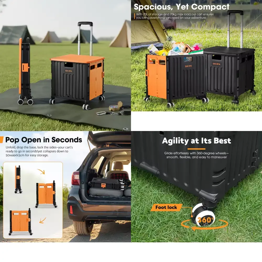

SAN HIMA Heavy Foldable Camping Trolley Cart with 4 All-Terrain Wheels