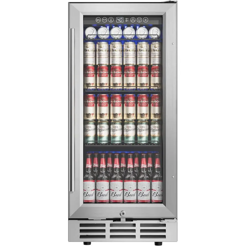 

Under-Counter 15 Beverage Cooler with LED Light, 126-Can Capacity, Built-In Design for Home or Kitchen Use