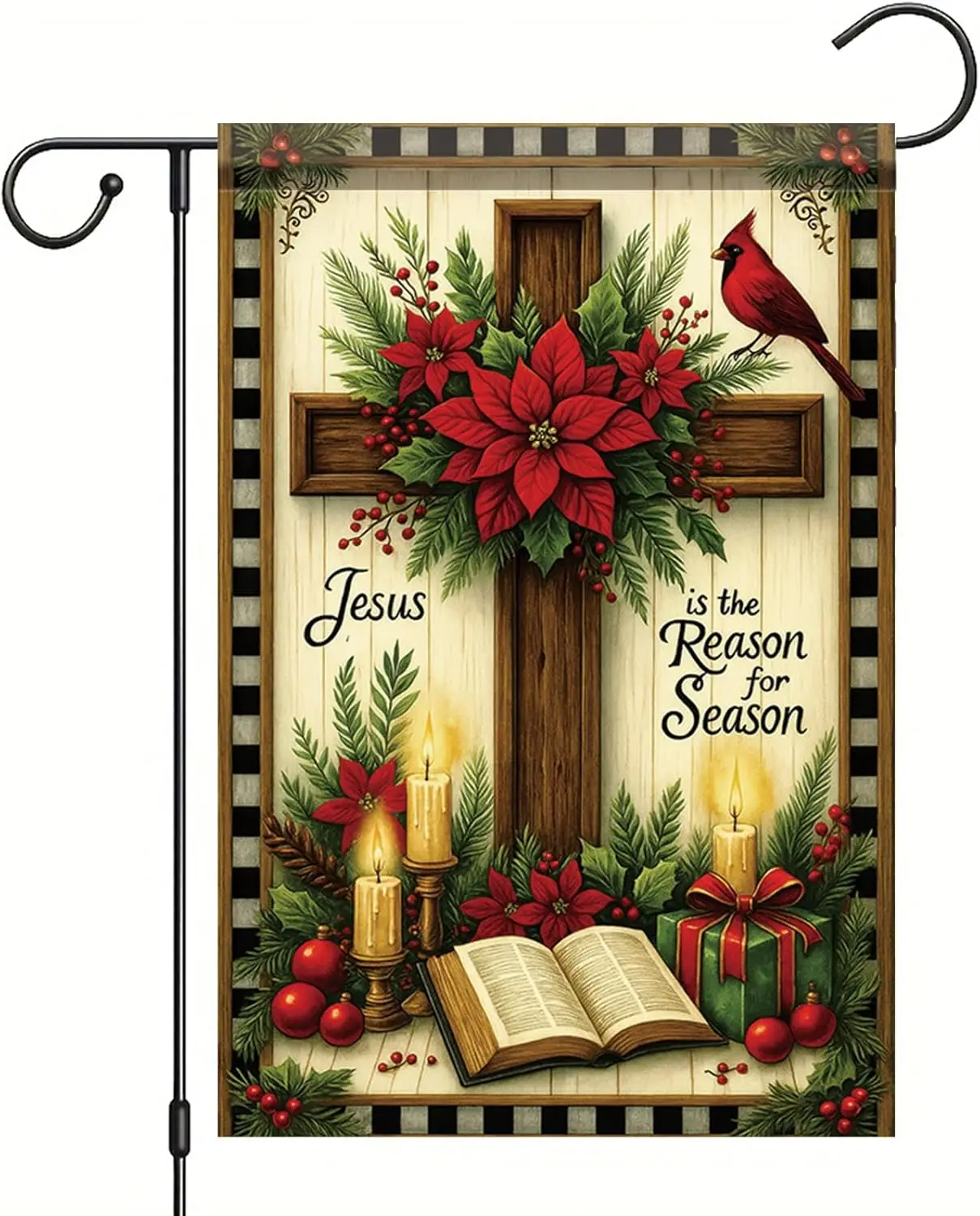 عيد الميلاد حديقة العلم يسوع هو سبب الموسم الصليب الكتاب المقدس البونسيتة 12x18 بوصة مزدوجة الوجهين في الهواء الطلق ساحة راية FFI